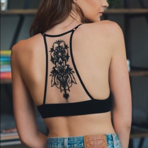 Black Tattoo Mesh Lace Back Racerback Bralette - Picture 1 of 3